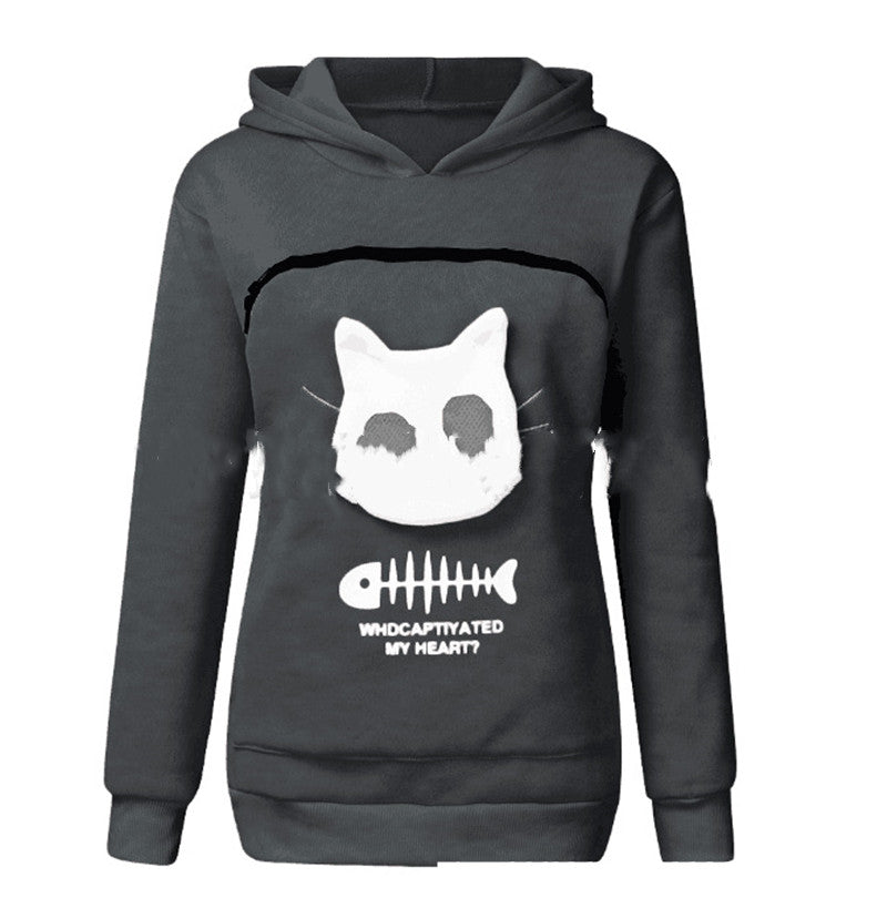 Women's Hoodie Sweatshirt with Cat Pet Pocket Design - PetFindsUSA - PetFindsUSA