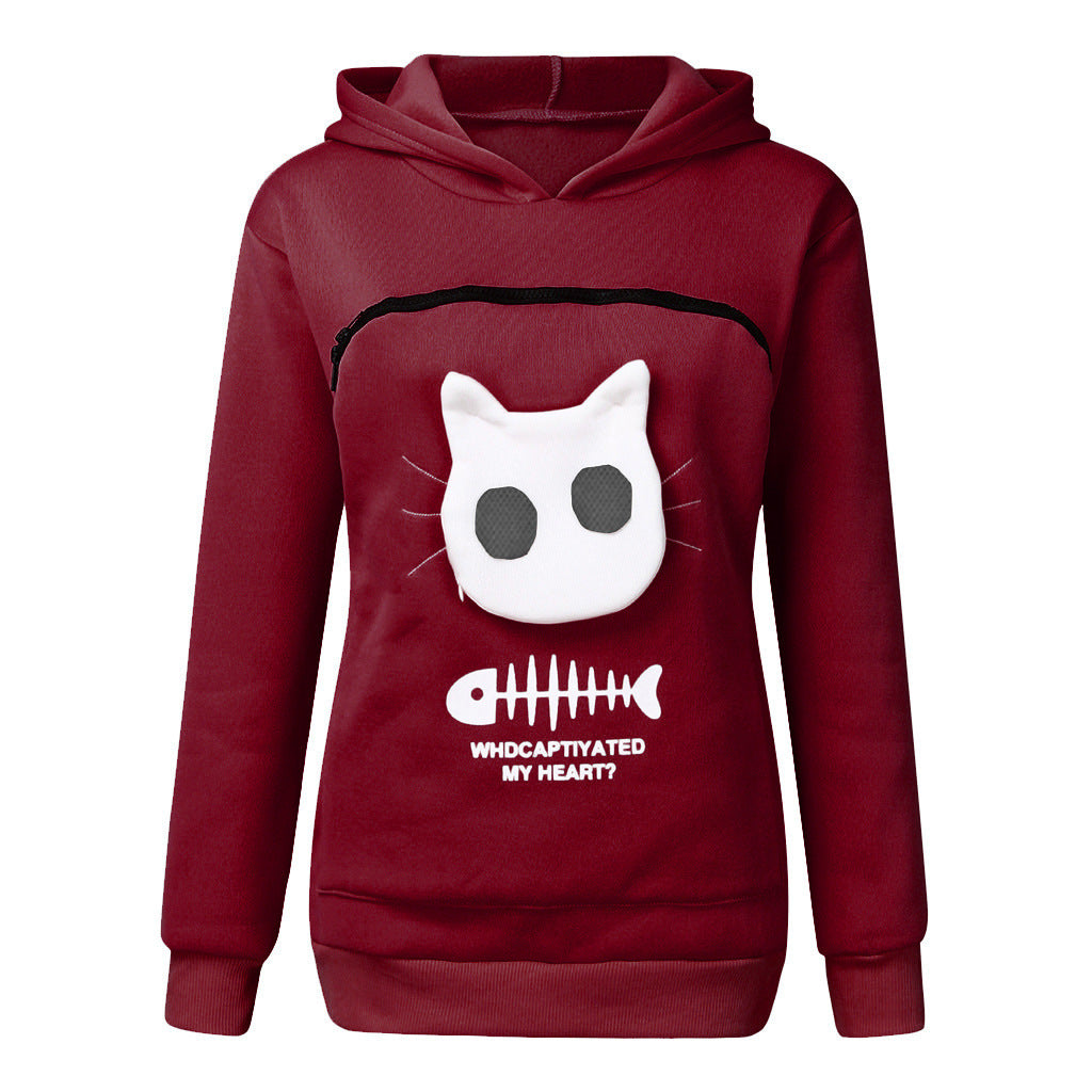 Women's Hoodie Sweatshirt with Cat Pet Pocket Design - PetFindsUSA - PetFindsUSA