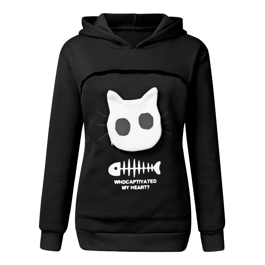 Women's Hoodie Sweatshirt with Cat Pet Pocket Design - PetFindsUSA - PetFindsUSA