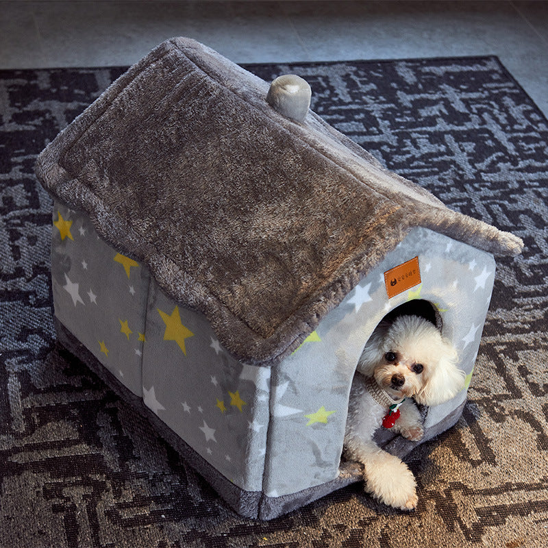 "Winter Comfort: Foldable Dog House, Pet Cat Bed, and Sleep Kennel with Removable Nest and Warm Enclosed Cave Sofa - Premium Pets Supplies" - PetFindsUSA - PetFindsUSA