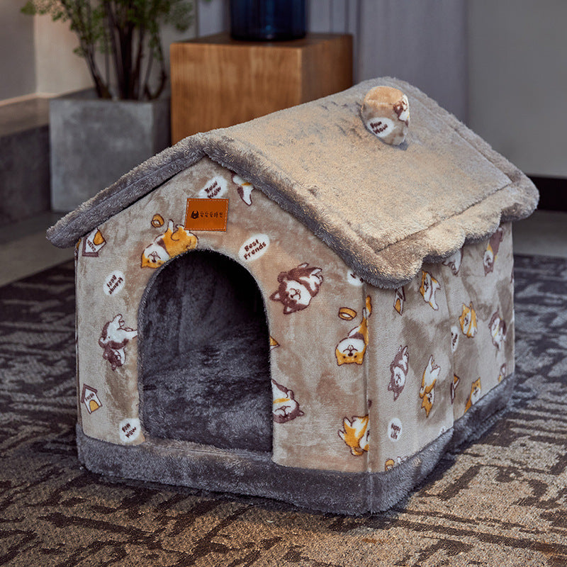 "Winter Comfort: Foldable Dog House, Pet Cat Bed, and Sleep Kennel with Removable Nest and Warm Enclosed Cave Sofa - Premium Pets Supplies" - PetFindsUSA - PetFindsUSA