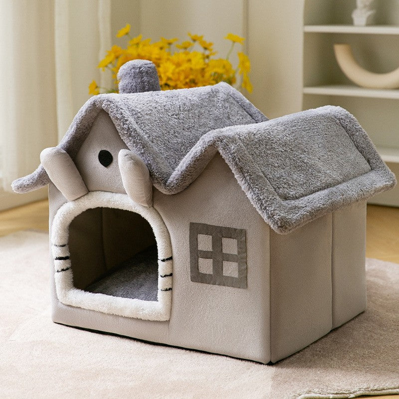 "Winter Comfort: Foldable Dog House, Pet Cat Bed, and Sleep Kennel with Removable Nest and Warm Enclosed Cave Sofa - Premium Pets Supplies" - PetFindsUSA - PetFindsUSA