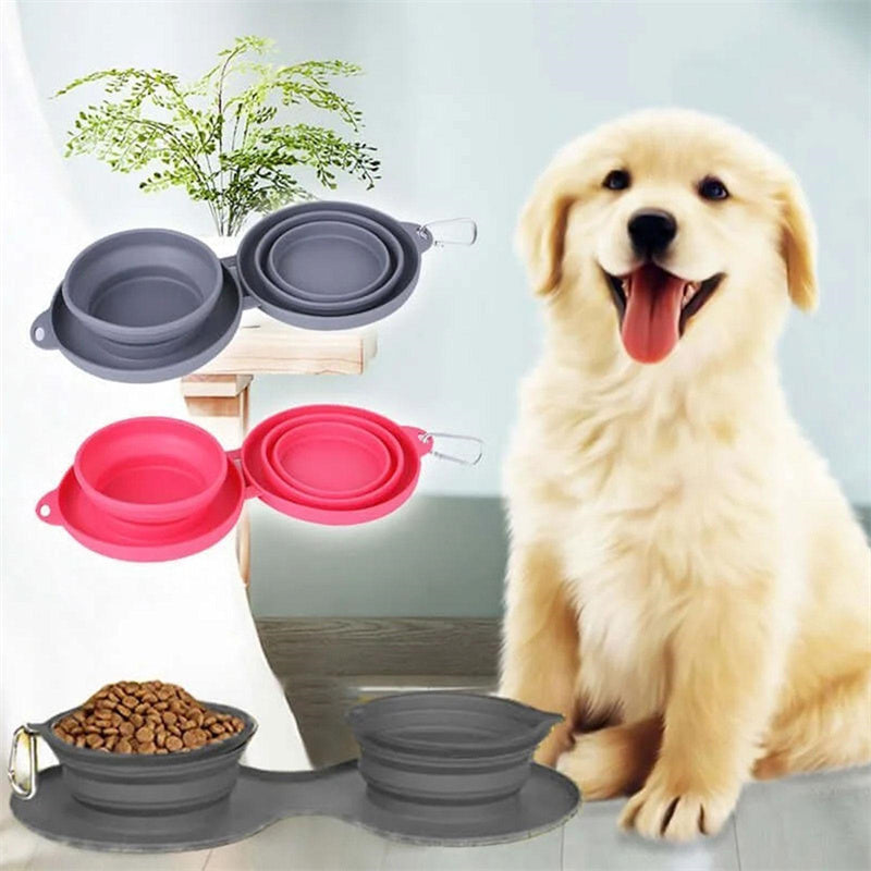 Convenient Rubber Foldable Double Bowl - PetFindsUSA - PetFindsUSA