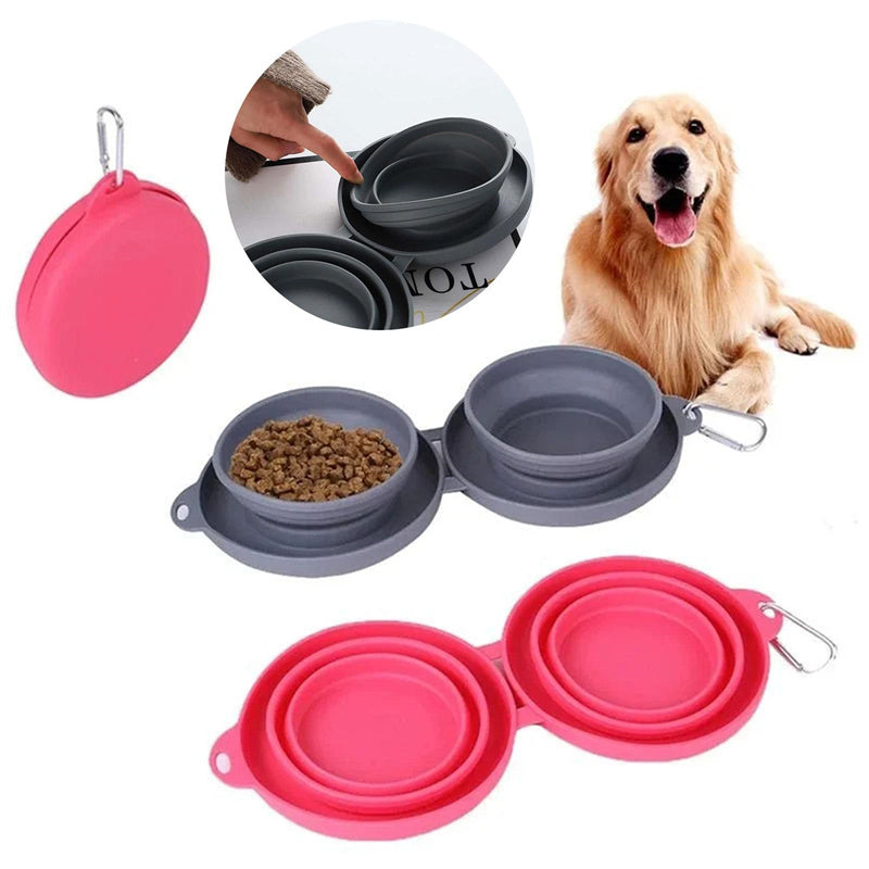 Convenient Rubber Foldable Double Bowl - PetFindsUSA - PetFindsUSA