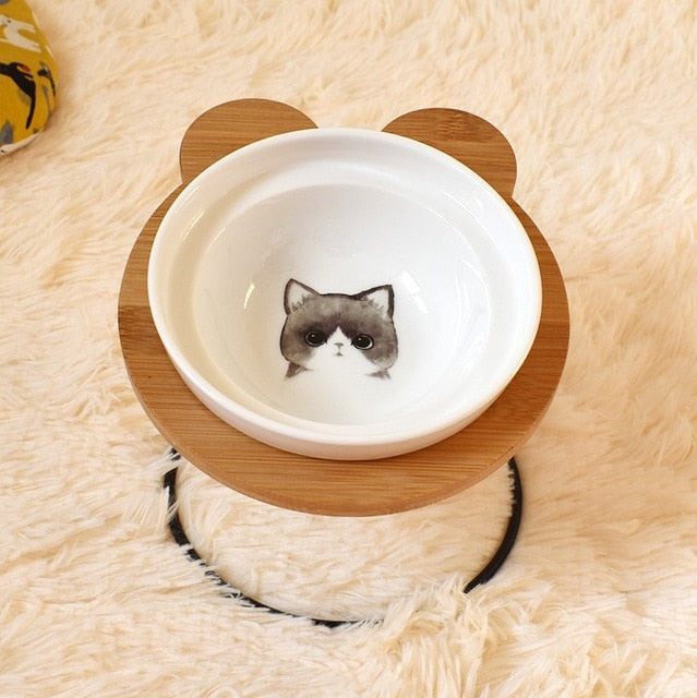 New High-end Pet Bowl Bamboo Shelf Ceramic Feeding and Drinking Bowls for Dogs and Cats Pet Feeder Accessories - PetFindsUSA - PetFindsUSA