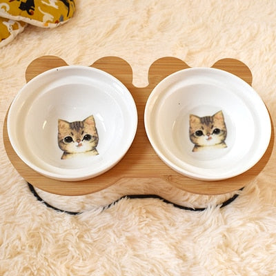 New High-end Pet Bowl Bamboo Shelf Ceramic Feeding and Drinking Bowls for Dogs and Cats Pet Feeder Accessories - PetFindsUSA - PetFindsUSA