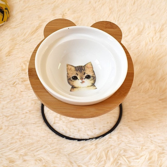 New High-end Pet Bowl Bamboo Shelf Ceramic Feeding and Drinking Bowls for Dogs and Cats Pet Feeder Accessories - PetFindsUSA - PetFindsUSA