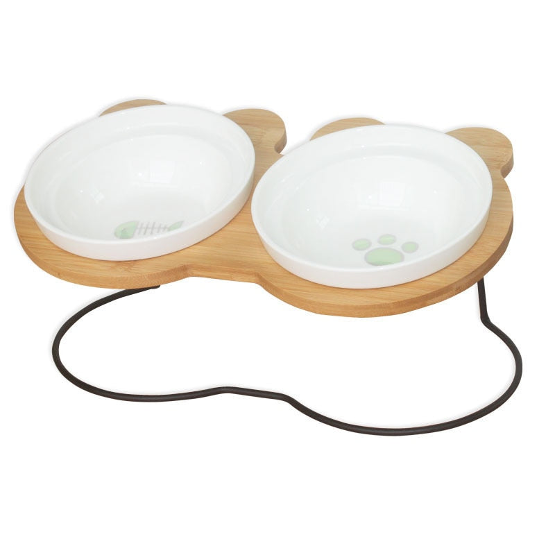 New High-end Pet Bowl Bamboo Shelf Ceramic Feeding and Drinking Bowls for Dogs and Cats Pet Feeder Accessories - PetFindsUSA - PetFindsUSA