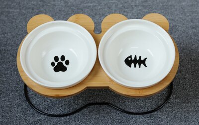 New High-end Pet Bowl Bamboo Shelf Ceramic Feeding and Drinking Bowls for Dogs and Cats Pet Feeder Accessories - PetFindsUSA - PetFindsUSA