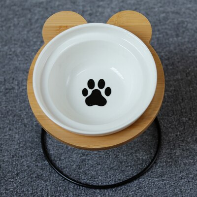 New High-end Pet Bowl Bamboo Shelf Ceramic Feeding and Drinking Bowls for Dogs and Cats Pet Feeder Accessories - PetFindsUSA - PetFindsUSA