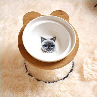 New High-end Pet Bowl Bamboo Shelf Ceramic Feeding and Drinking Bowls for Dogs and Cats Pet Feeder Accessories - PetFindsUSA - PetFindsUSA