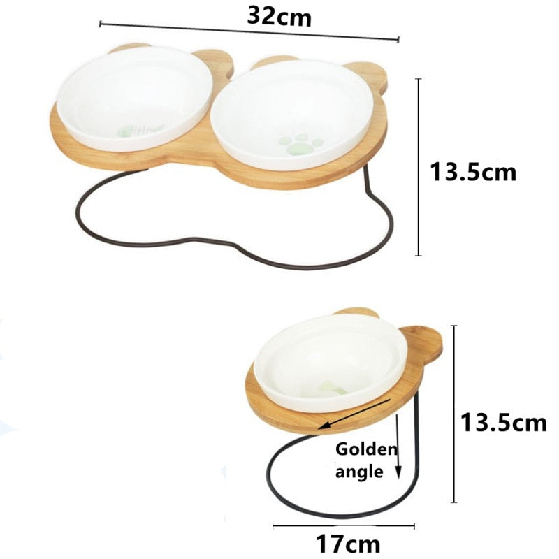 New High-end Pet Bowl Bamboo Shelf Ceramic Feeding and Drinking Bowls for Dogs and Cats Pet Feeder Accessories - PetFindsUSA - PetFindsUSA