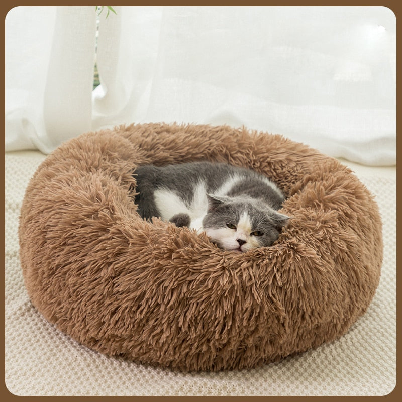 Round Cat Bed Dogs Bed House Kennel Pet Mats Soft Long Plush Mat Pet Warm Basket Cushion Cats House Sofa Machine Wash Kennel - PetFindsUSA - PetFindsUSA