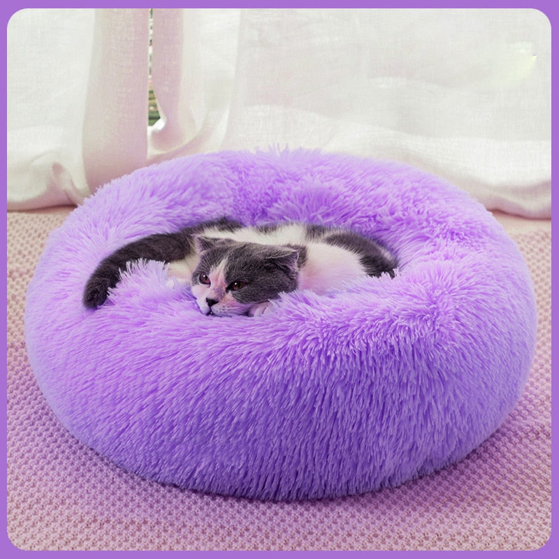 Round Cat Bed Dogs Bed House Kennel Pet Mats Soft Long Plush Mat Pet Warm Basket Cushion Cats House Sofa Machine Wash Kennel - PetFindsUSA - PetFindsUSA