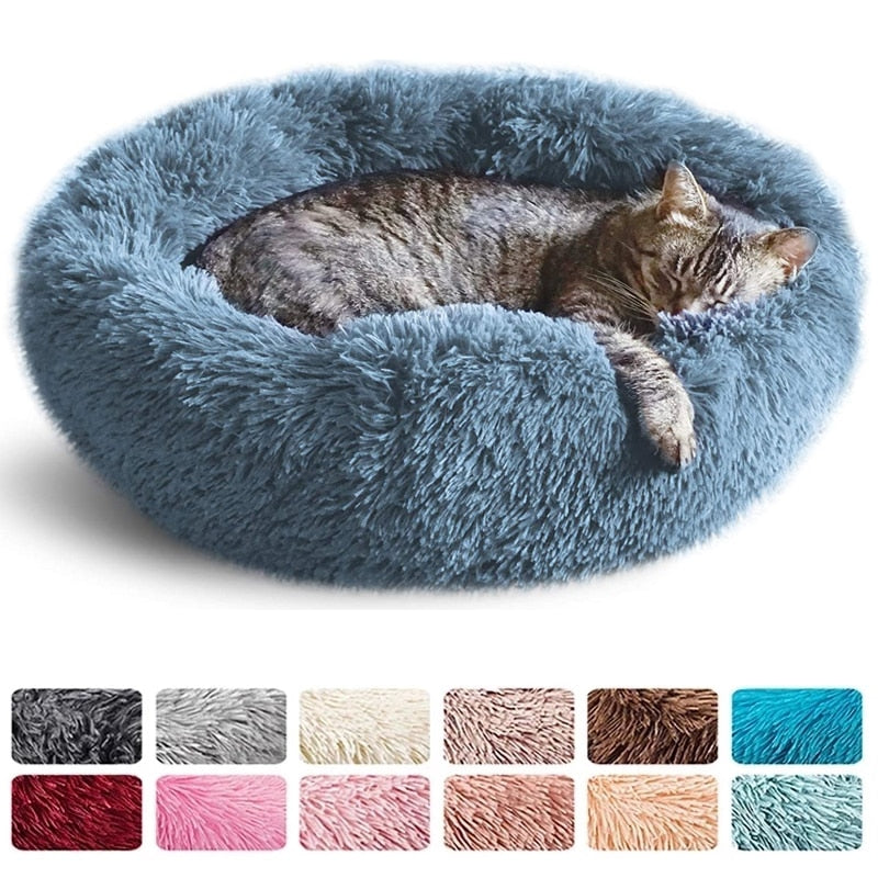 Round Cat Bed Dogs Bed House Kennel Pet Mats Soft Long Plush Mat Pet Warm Basket Cushion Cats House Sofa Machine Wash Kennel - PetFindsUSA - PetFindsUSA